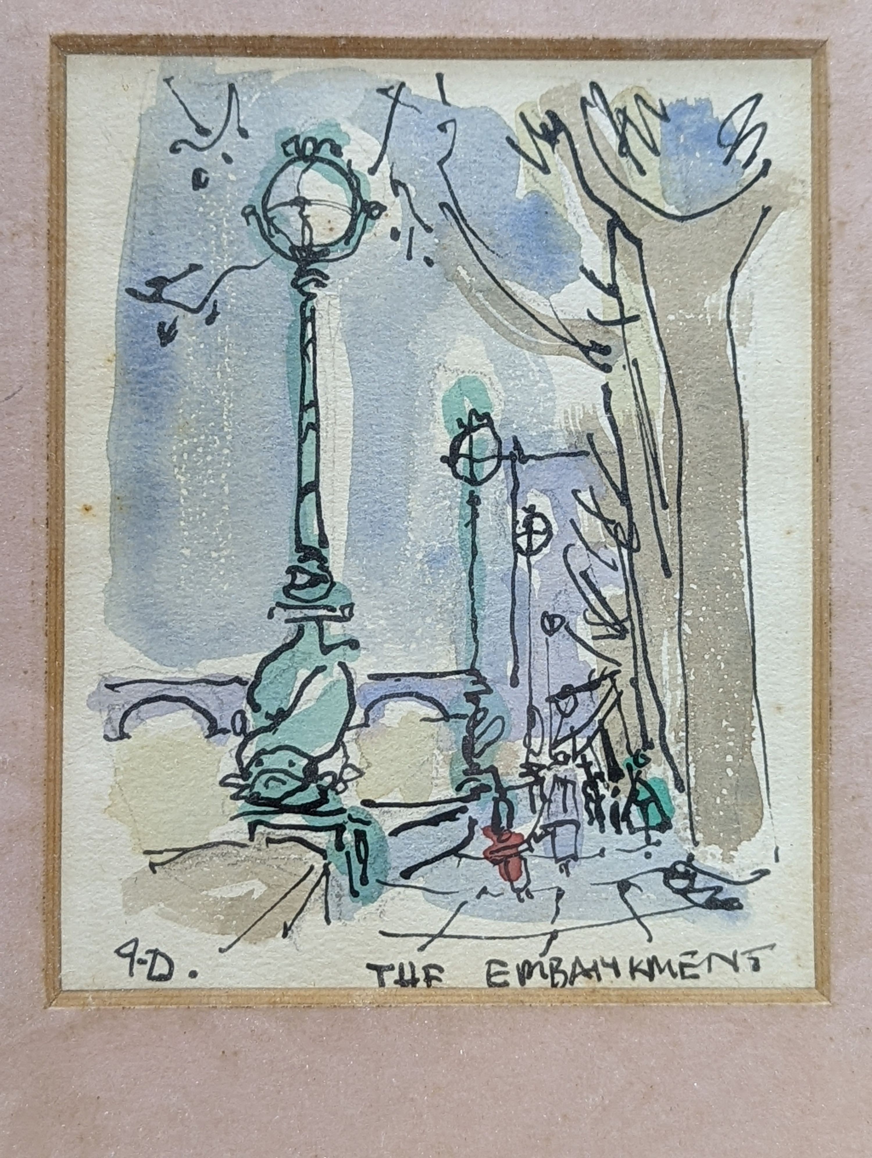 Adrian Daintrey (1902-1988), ink and watercolour, Kings Road and The Embankment, initialled, 13 x 10cm